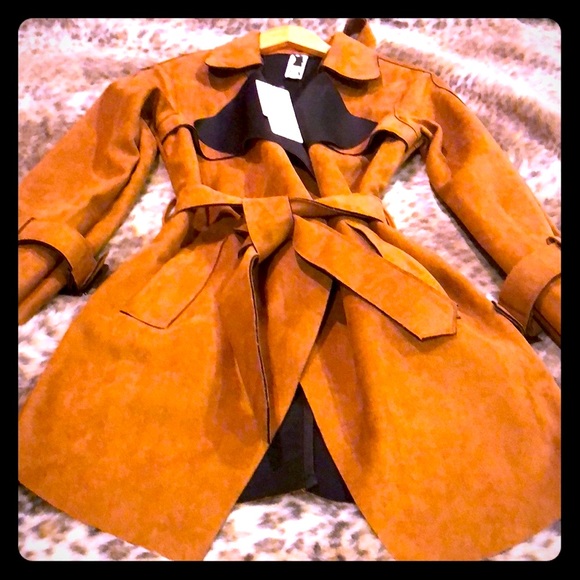 Faux Suede Trench  Coat - Picture 2 of 7